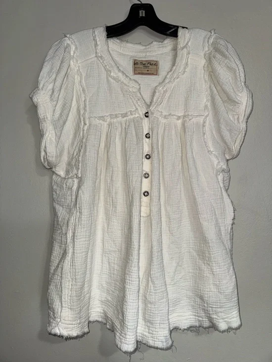 We The Free Cream Gauze Button-Up Puff Sleeve Tunic - Picture 3 of 10